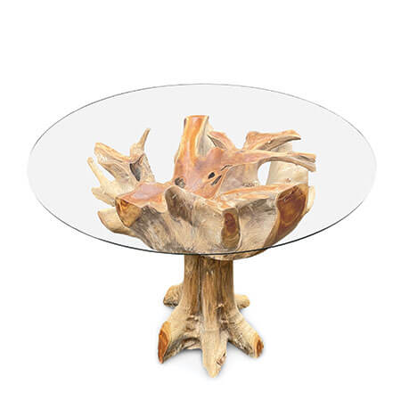 Java Teak Root Round Dining Table (120cm glass)