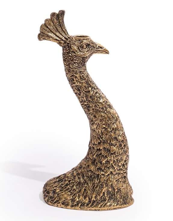 Antiqued Gold Peacock Head Candle Holder