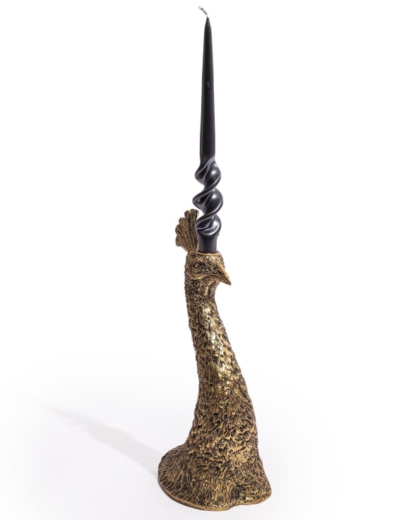 Antiqued Gold Peacock Head Candle Holder