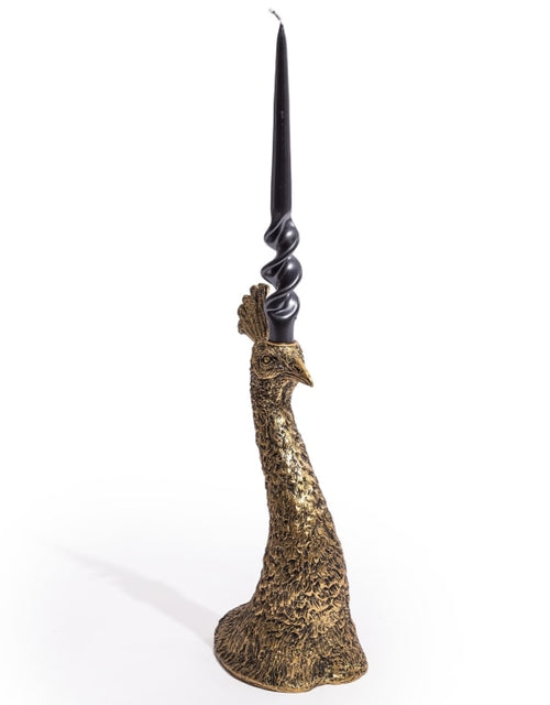 Antiqued Gold Peacock Head Candle Holder