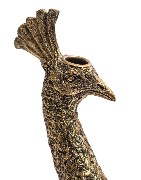 Antiqued Gold Peacock Head Candle Holder