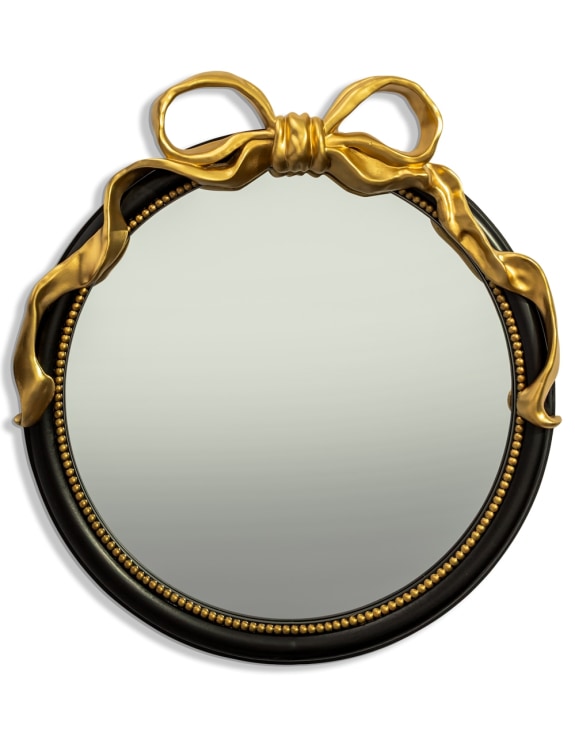 Glamorous Black with Gold Bow Round Wall Mirror
