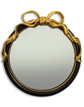 Glamorous Black with Gold Bow Round Wall Mirror