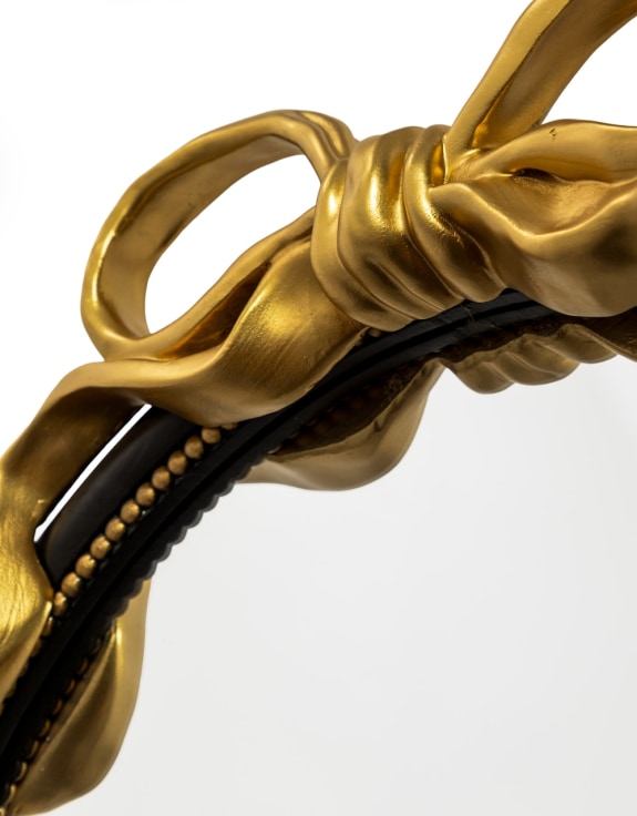 Glamorous Black with Gold Bow Round Wall Mirror