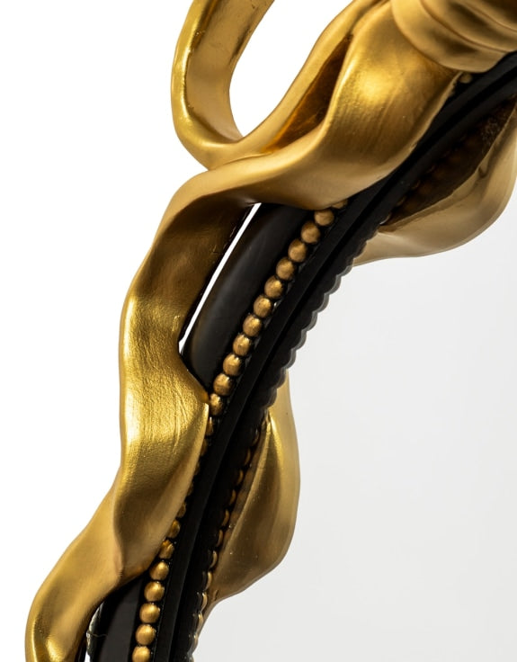 Glamorous Black with Gold Bow Round Wall Mirror