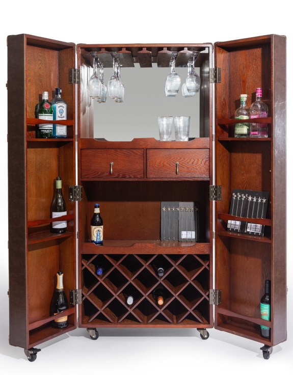 Savanna Extra Large Brown Leather 2 Door Bar Cabinet
