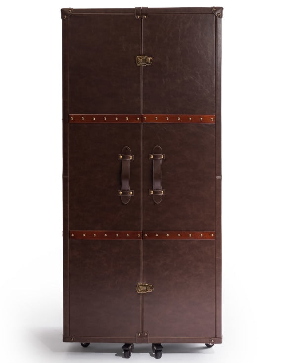 Savanna Extra Large Brown Leather 2 Door Bar Cabinet