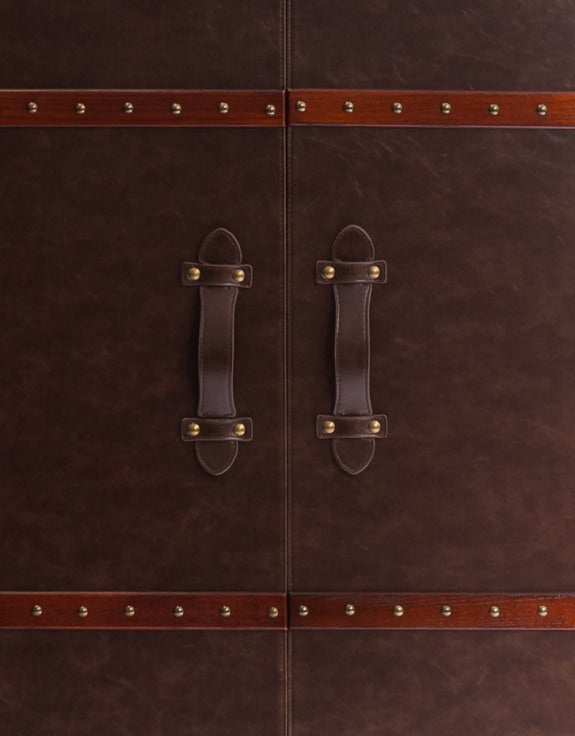 Savanna Extra Large Brown Leather 2 Door Bar Cabinet