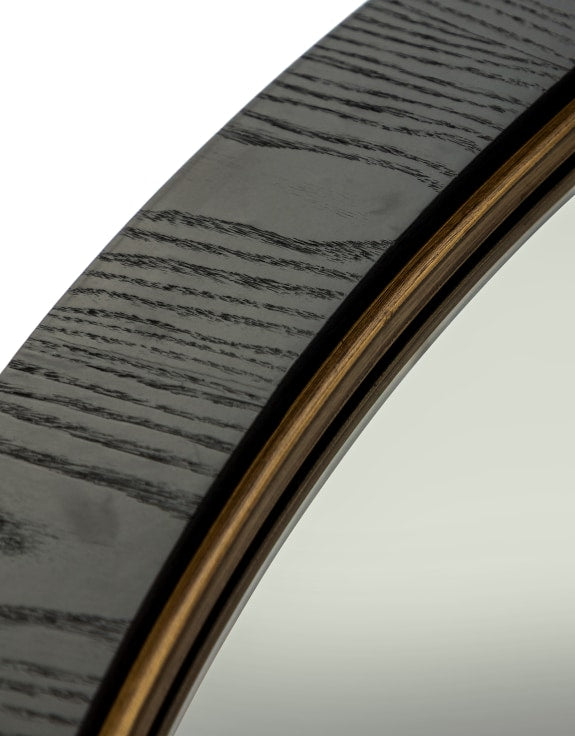 Giant Knightsbridge Black & Gold Wood Round Wall Mirror
