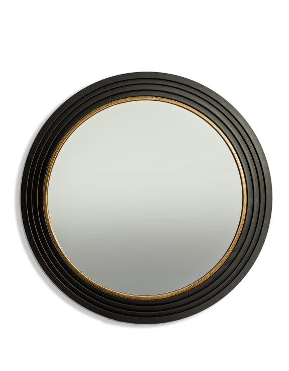 Large Knightsbridge Black & Gold Metal Round Wall Mirror