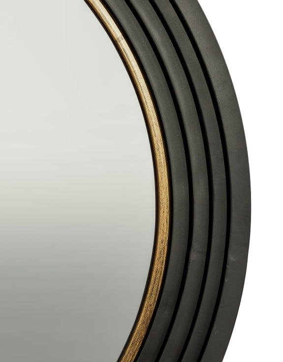 Large Knightsbridge Black & Gold Metal Round Wall Mirror