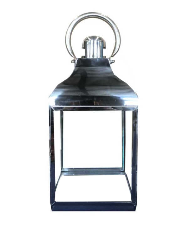 Regency Square Polished Steel and Glass Lantern - Medium