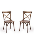 Pair of Vintaged Reclaimed Elm Cross-Back Dining Chairs