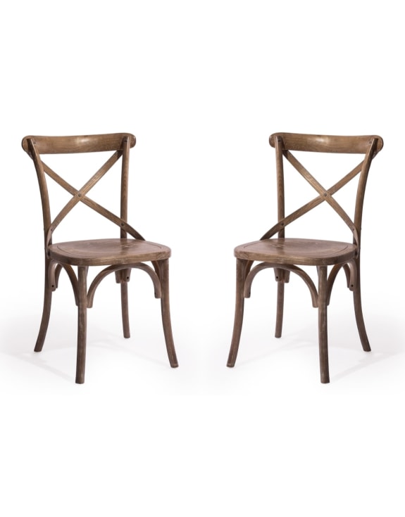 Pair of Vintaged Reclaimed Elm Cross-Back Dining Chairs