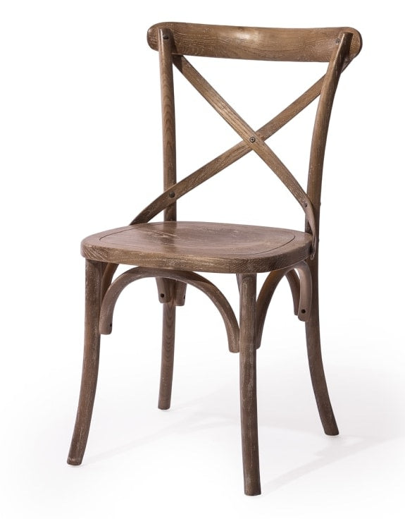 Pair of Vintaged Reclaimed Elm Cross-Back Dining Chairs