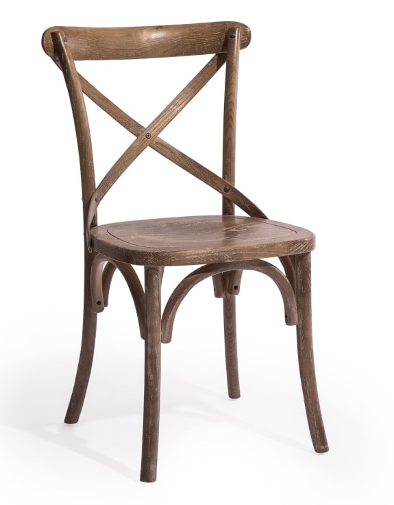 Pair of Vintaged Reclaimed Elm Cross-Back Dining Chairs
