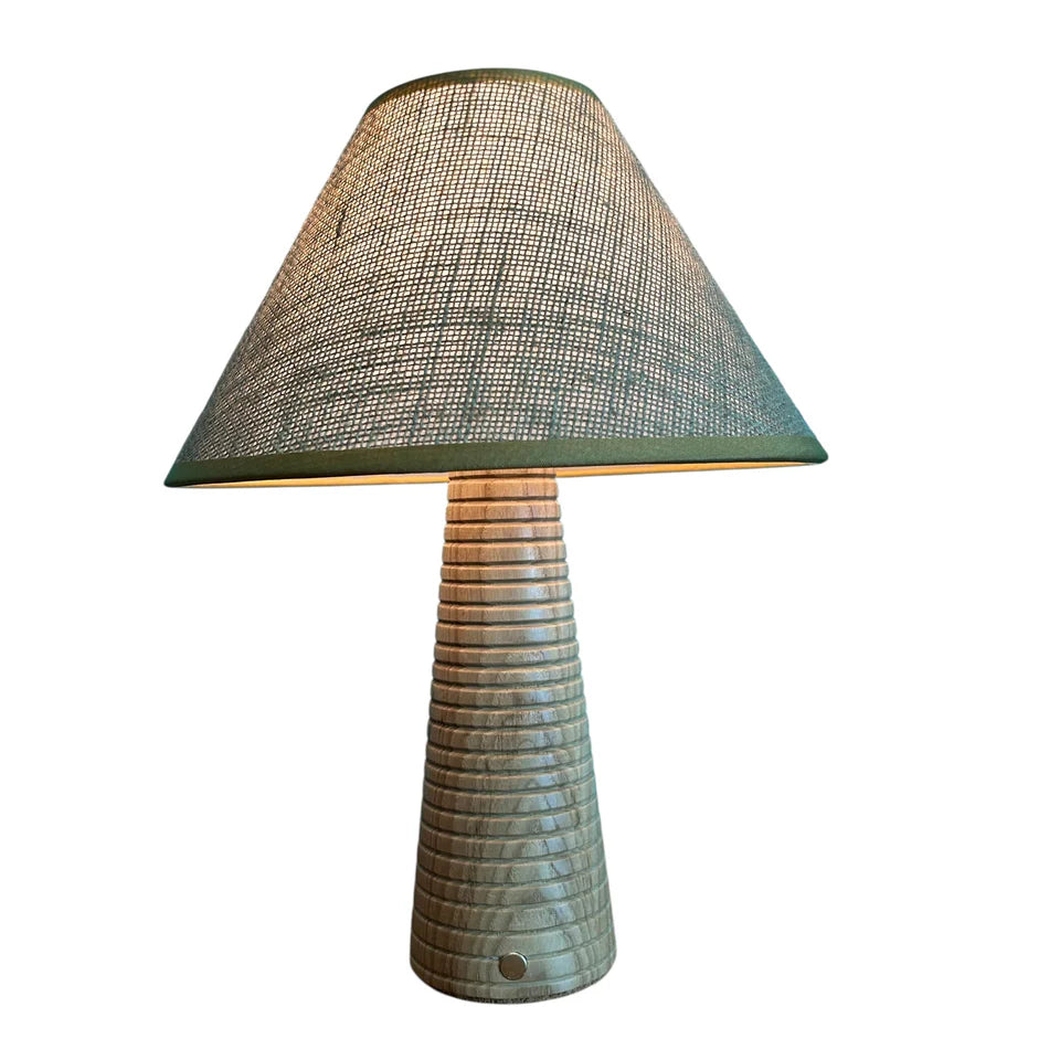 Chalk Rechargeable Touch Lamp - Ribbed Beech w/ Hessian Lampshade