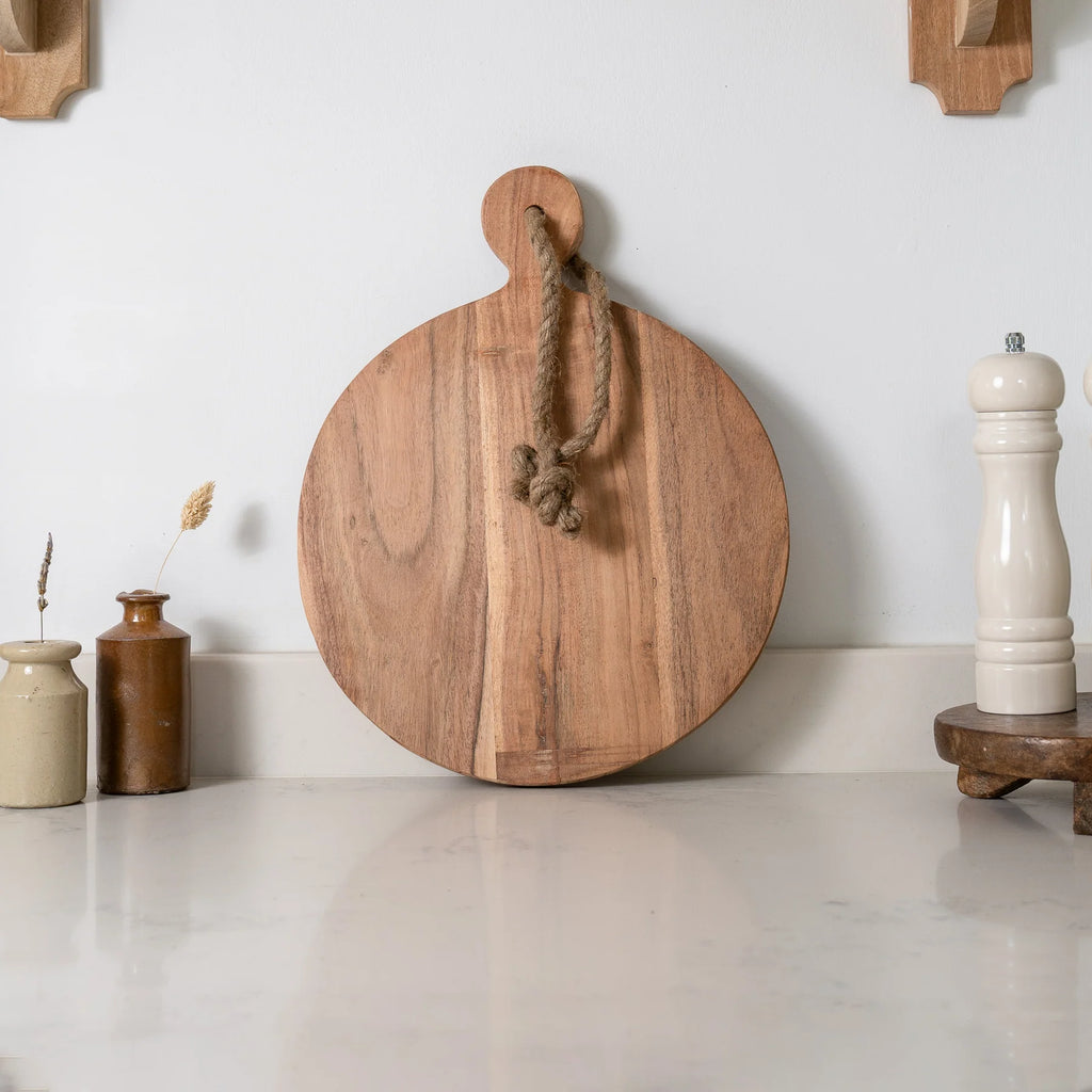 Acacia Round Chopping Board with Rope Tie