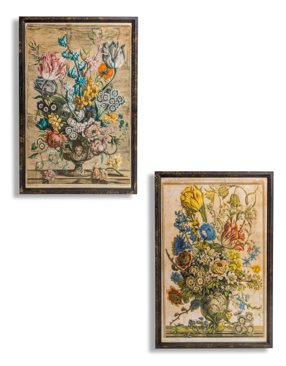 Soho Set of 2 Antiqued White Framed Floral Prints