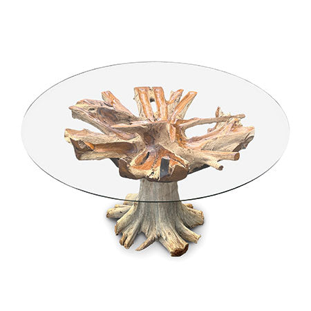 Java Teak Root Round Dining Table (150cm glass)