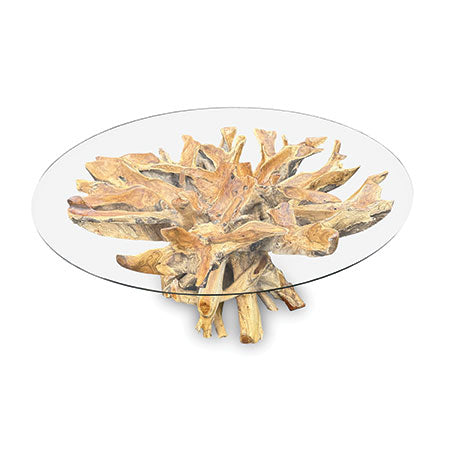 Java Teak Root Round Dining Table (180cm glass)