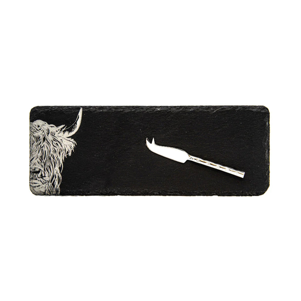 Mini Slate Board and Knife Set - Highland Cow
