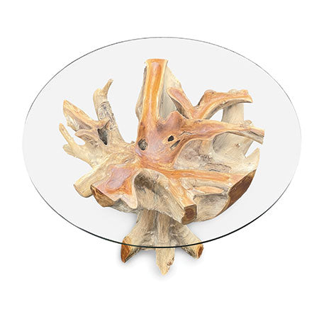 Java Teak Root Round Dining Table (120cm glass)