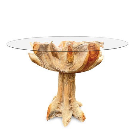 Java Teak Root Round Dining Table (120cm glass)