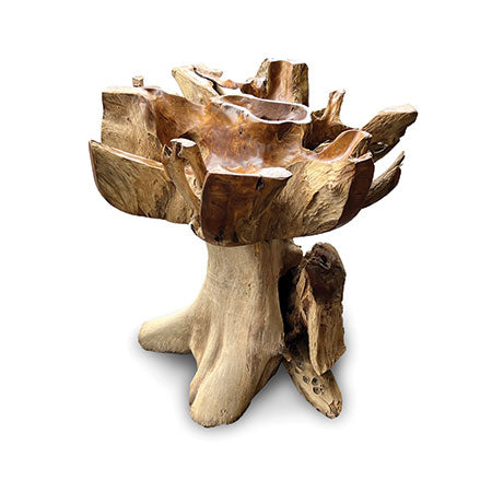Java Teak Root Round Dining Table (120cm glass)