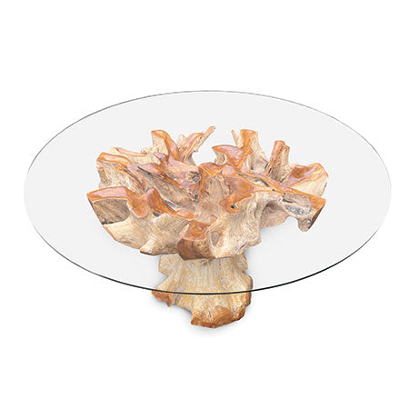 Java Teak Root Round Dining Table (150cm glass)