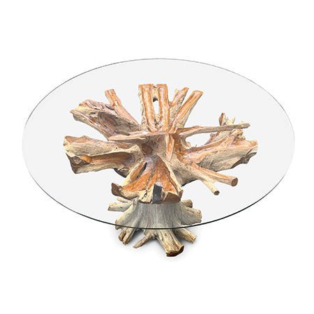 Java Teak Root Round Dining Table (150cm glass)