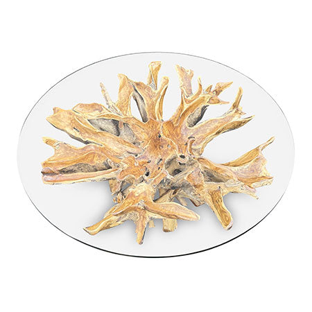 Java Teak Root Round Dining Table (180cm glass)
