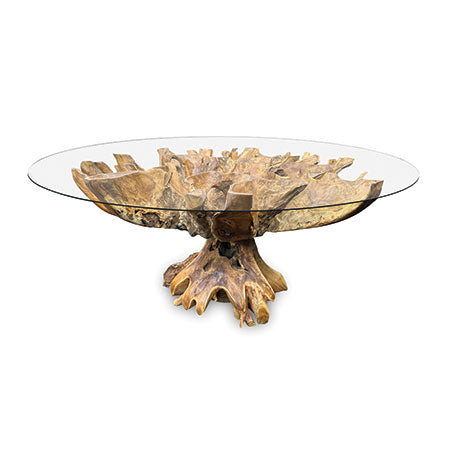 Java Teak Root Round Dining Table (180cm glass)