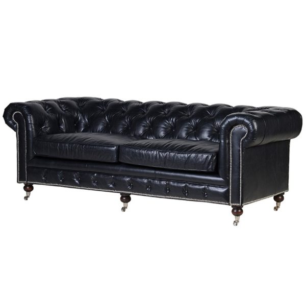 black vintaged leather chesterfield sofa