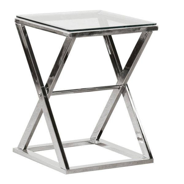 Stainless Steel and glass X-Frame Occasional Table