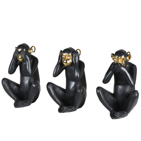 Set of 3 Black and Gold Monkeys