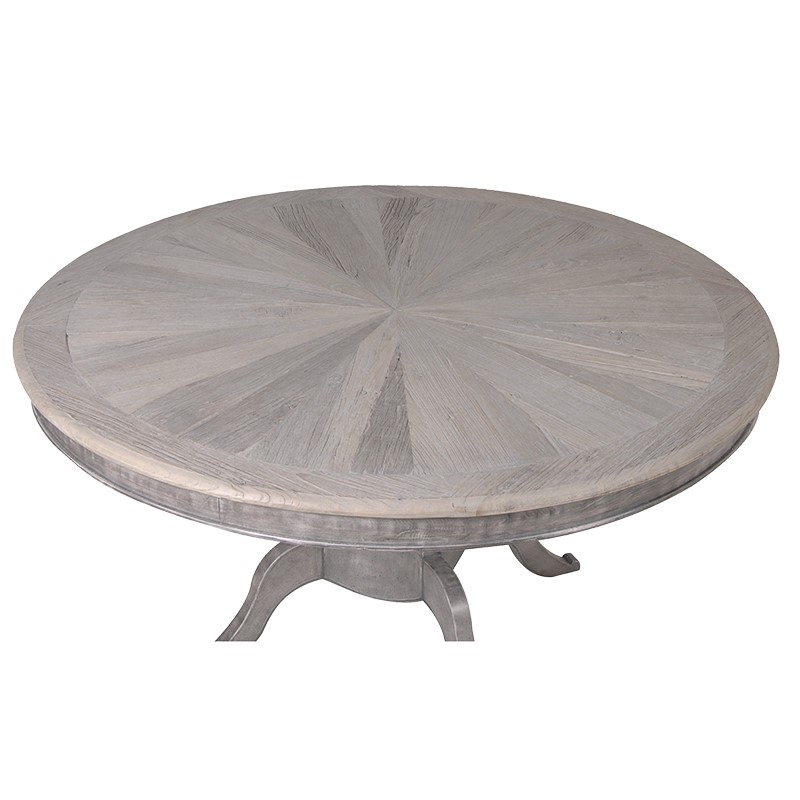 Chambery Parquet Top Round Dining Table, Zinc Top Round Dining Table Uk